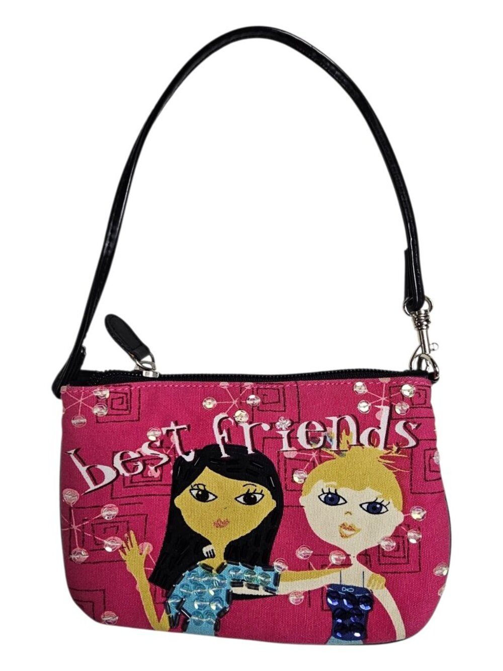 Y2K "best friends" whimsical graphic canvas beaded purse